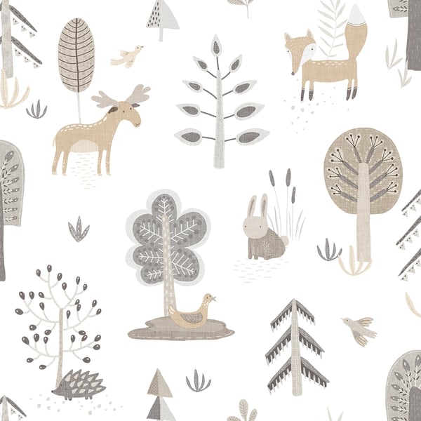 Galerie Wallpaper Product code: 14801 - Little Explorers 2 Wallpaper Collection - Silver Grey Colours - Bring your walls to life with this friendly wallpaper design. Featuring cute, shy country animals such as foxes, deer and hedgehogs, this unique wallpaper is ideal for sparking their imagination, whether they are babies or older. Suitable for using as a sweet nursery wallpaper, this animal inspired design is available in a three muted colourways, and is ideal for creating a modern and warm feel in your child’s bedroom or playroom.  Design