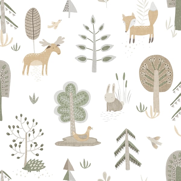 Galerie Wallpaper Product code: 14802 - Little Explorers 2 Wallpaper Collection - Green Colours - Bring your walls to life with this friendly wallpaper design. Featuring cute, shy country animals such as foxes, deer and hedgehogs, this unique wallpaper is ideal for sparking their imagination, whether they are babies or older. Suitable for using as a sweet nursery wallpaper, this animal inspired design is available in a three muted colourways, and is ideal for creating a modern and warm feel in your child’s bedroom or playroom.  Design