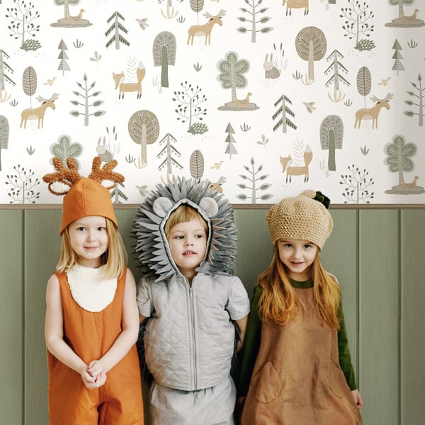 Galerie Wallpaper Product code: 14802_2 - Little Explorers 2 Wallpaper Collection - Green Colours - Bring your walls to life with this friendly wallpaper design. Featuring cute, shy country animals such as foxes, deer and hedgehogs, this unique wallpaper is ideal for sparking their imagination, whether they are babies or older. Suitable for using as a sweet nursery wallpaper, this animal inspired design is available in a three muted colourways, and is ideal for creating a modern and warm feel in your child’s bedroom or playroom.  Design
