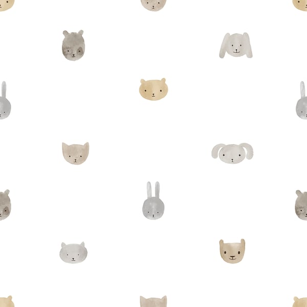 Galerie Wallpaper Product code: 14811 - Little Explorers 2 Wallpaper Collection - Beige Colours - This delightful design features simple watercolour designs of rabbits, bears, cats and dogs. With its minimalist illustrations, this wallpaper brings the beauty of wildlife into your child's bedroom or playroom and creates an inspiring but calm environment. Design