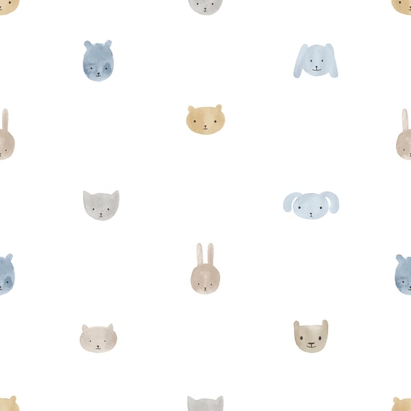 Galerie Wallpaper Product code: 14813 - Little Explorers 2 Wallpaper Collection - Heavenly Colours - This delightful design features simple watercolour designs of rabbits, bears, cats and dogs. With its minimalist illustrations, this wallpaper brings the beauty of wildlife into your child's bedroom or playroom and creates an inspiring but calm environment. Design
