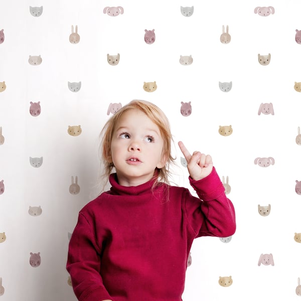 Galerie Wallpaper Product code: 14814_2 - Little Explorers 2 Wallpaper Collection - Pink Colours - This delightful design features simple watercolour designs of rabbits, bears, cats and dogs. With its minimalist illustrations, this wallpaper brings the beauty of wildlife into your child's bedroom or playroom and creates an inspiring but calm environment. Design