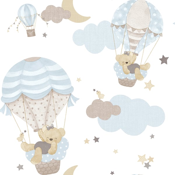 Galerie Wallpaper Product code: 14816 - Little Explorers 2 Wallpaper Collection - Heavenly Colours - Want to inject some fun into your child's bedroom? Look no further than this adorable design! This stylish and pastel-coloured design is perfect for kids' rooms, and the white base colour is sure to brighten up any space. Plus, the figurative vibe and fantasy feel of the bears and balloons make this the perfect paper for any little dreamer. So why wait? Add some fun to your child's room with this cute design today! Design