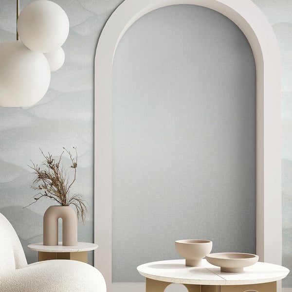Galerie Wallpaper Product code: 34017R - Hotel Wallpaper Collection - Grey, Blue Colours - A textured misty landscape of hills Design