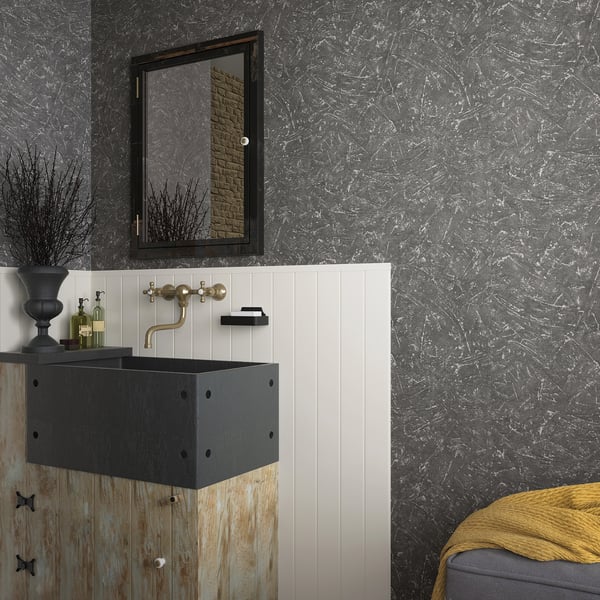 Galerie Wallpaper Product code: 34156R - Loft 2 Wallpaper Collection - Anthracite Colours - Plaster Texture Design