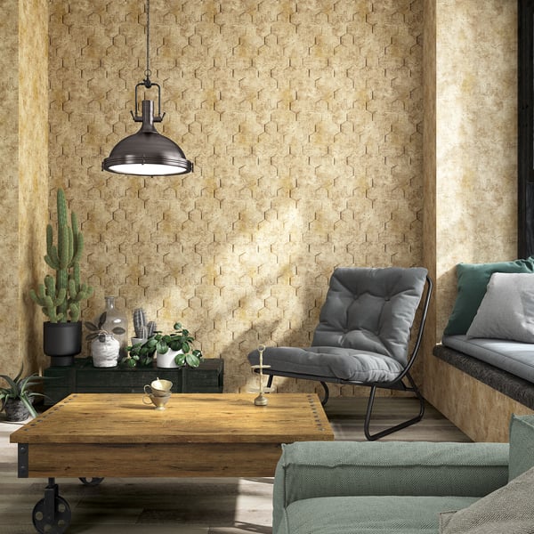 Galerie Wallpaper Product code: 34163R - Loft 2 Wallpaper Collection - Brown Colours - 3D Geometric Hexagon  Design