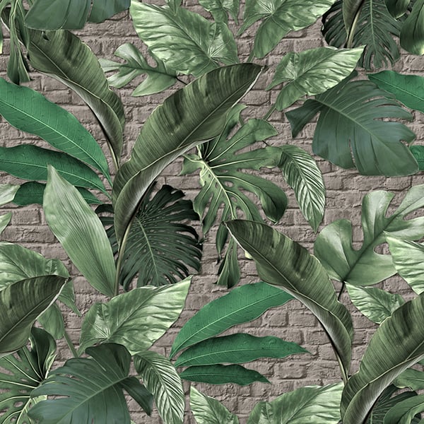 Galerie Wallpaper Product code: 34196 - Loft 2 Wallpaper Collection - Greige, Green Colours - Tropical Brick Wall Panel Design