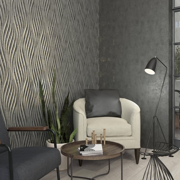 Galerie Wallpaper Product code: 34264_2 - Urban Textures Wallpaper Collection - Black  Silver Colours - Wave Design