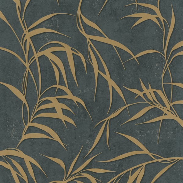 Galerie Wallpaper Product code: 34289 - Urban Textures Wallpaper Collection - Black  Gold Colours - Leaf Design