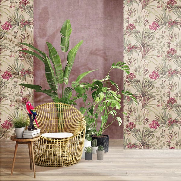 Galerie Wallpaper Product code: 3708R - Tendenza Wallpaper Collection - Green Raspbery Beige Colours - Botanical Print Design