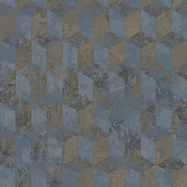 Galerie Wallpaper Product code: 3757 - Tendenza Wallpaper Collection - Blue Gold Colours - Cube Motif Design