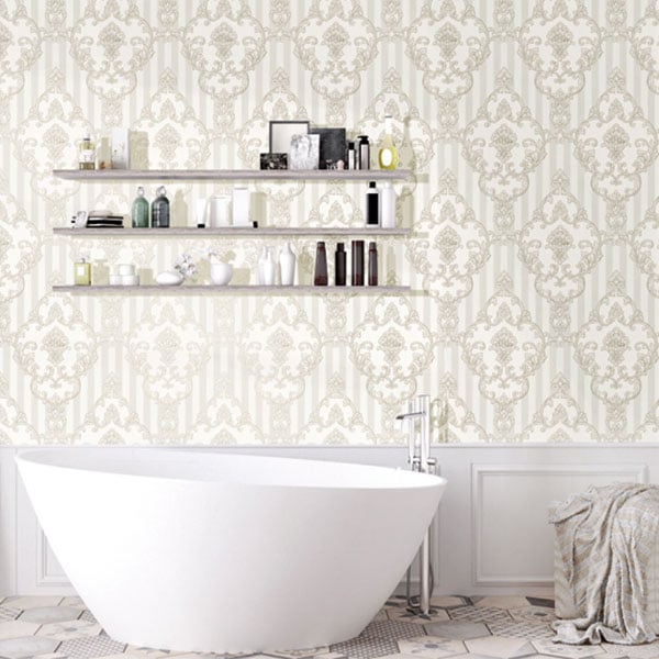 Galerie Wallpaper Product code: 4600R - Italian Glamour Wallpaper Collection - Neutral Colours - Damask over Stripe Design