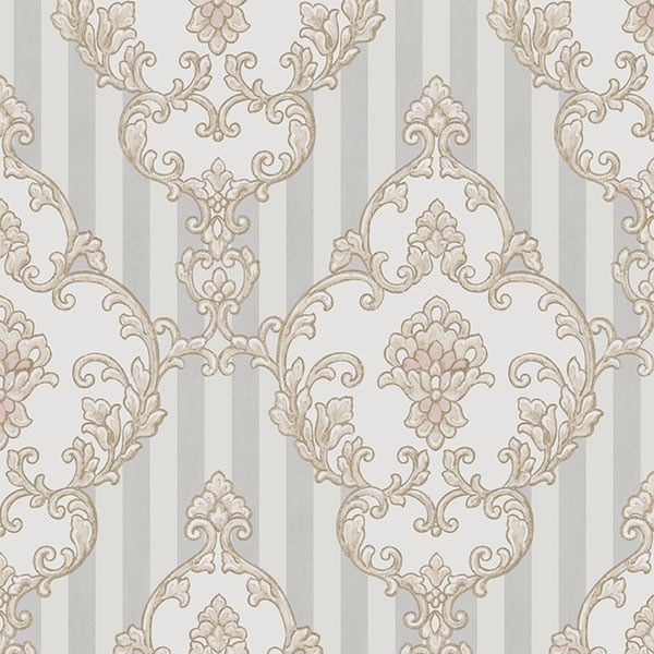 Galerie Wallpaper Product code: 4601 - Italian Glamour Wallpaper Collection - Grey Beige Colours - Damask over Stripe Design