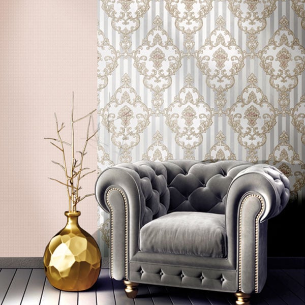 Galerie Wallpaper Product code: 4601R - Italian Glamour Wallpaper Collection - Grey Beige Colours - Damask over Stripe Design