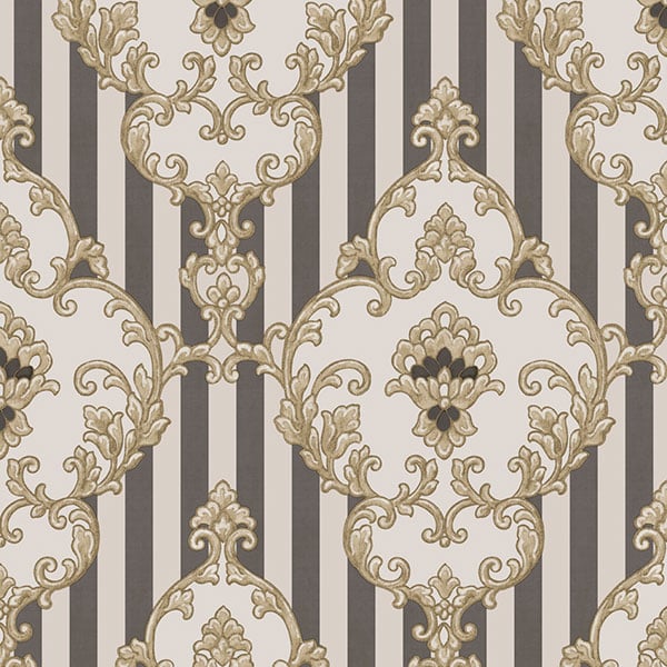 Galerie Wallpaper Product code: 4603 - Italian Glamour Wallpaper Collection - Black Beige Colours - Damask over Stripe Design