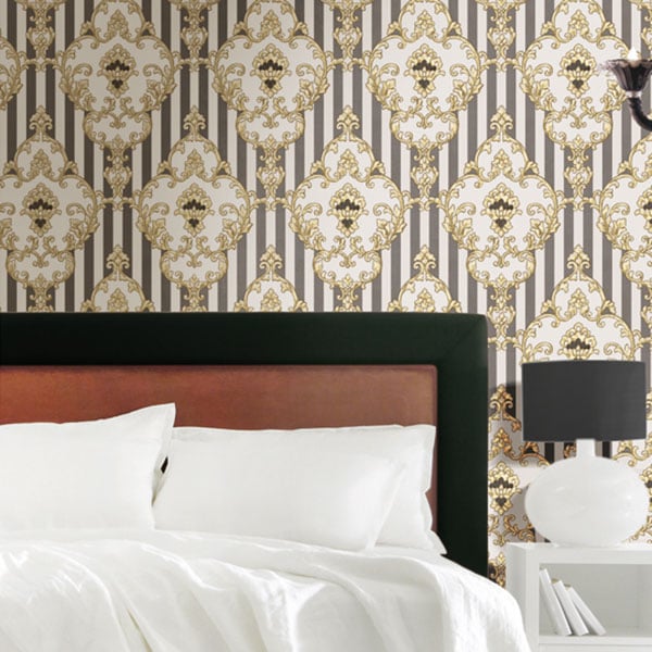 Galerie Wallpaper Product code: 4603R - Italian Glamour Wallpaper Collection - Black Beige Colours - Damask over Stripe Design