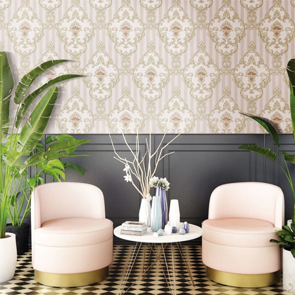 Galerie Wallpaper Product code: 4604R - Italian Glamour Wallpaper Collection - Pink Colours - Damask over Stripe Design