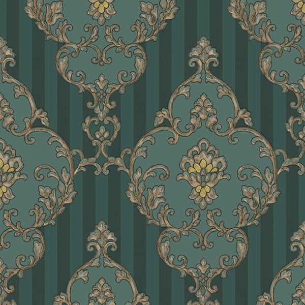 Galerie Wallpaper Product code: 4605 - Italian Glamour Wallpaper Collection - Green Colours - Damask over Stripe Design