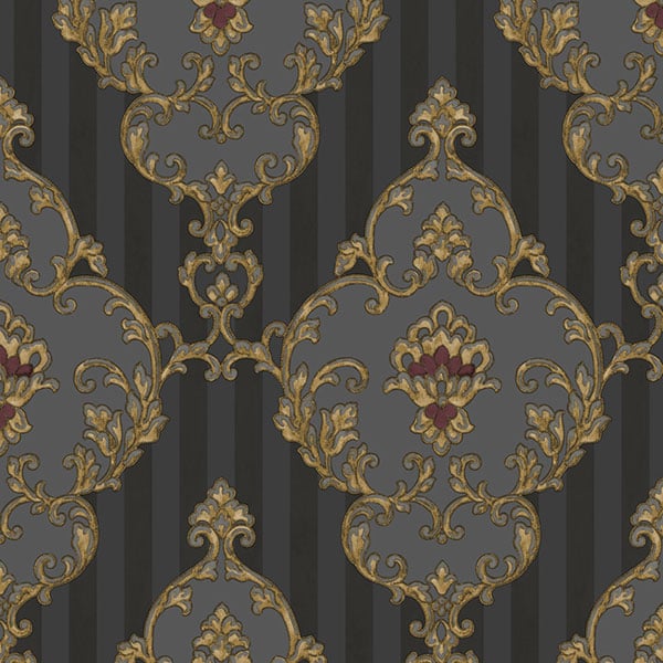 Galerie Wallpaper Product code: 4609 - Italian Glamour Wallpaper Collection - Gold Black Colours - Damask over Stripe Design
