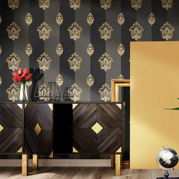 Galerie Wallpaper Product code: 4629R - Italian Glamour Wallpaper Collection - Black Colours - Damask Stripe Design