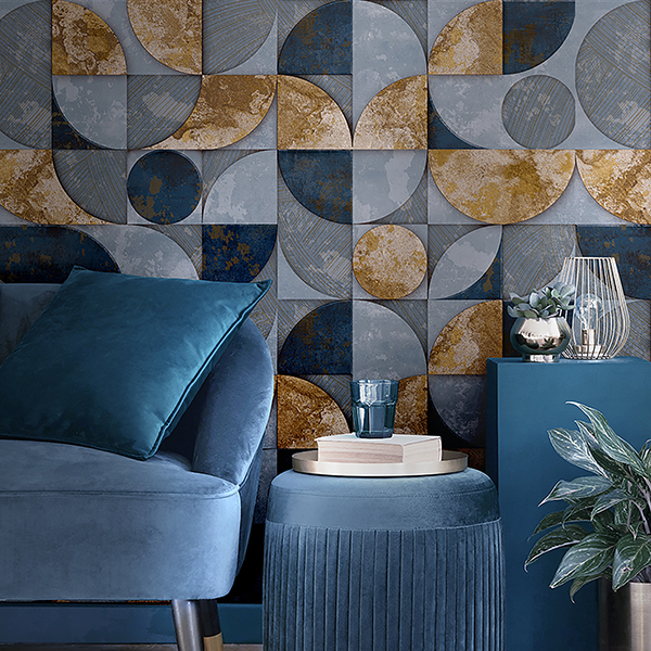 Galerie Wallpaper Product code: 49314R - Stratum Wallpaper Collection - blue gold Colours - Geometrico Design