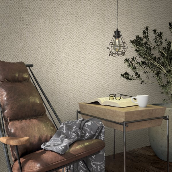Galerie Wallpaper Product code: 59305_2 - New Textures Wallpaper Collection - Cream Beige Taupe Colours - Chevron Sisal Weave Design
