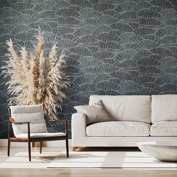 Galerie Wallpaper Product code: 65005R - Feel Wallpaper Collection - Navy Blue Silver Black  Colours - Seashell Design