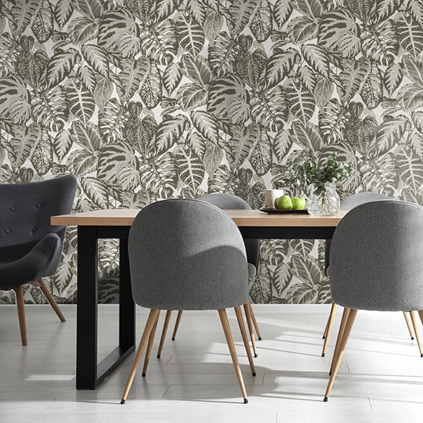 Galerie Wallpaper Product code: 81263R - Feel Wallpaper Collection - Grey Charcoal Ecru White Beige Colours - Elephant Leaf Design