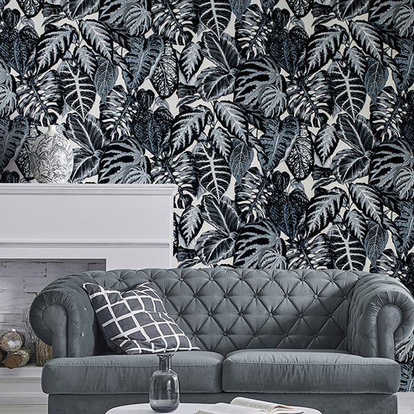 Galerie Wallpaper Product code: 81264R - Feel Wallpaper Collection - Navy Grey Cream Blue Colours - Elephant Leaf Design