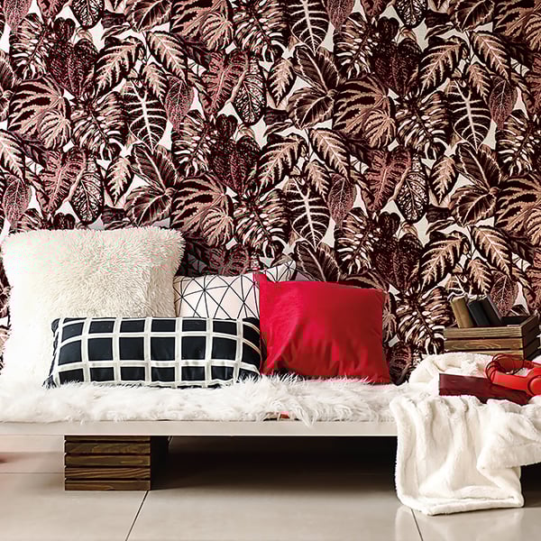Galerie Wallpaper Product code: 81265R - Feel Wallpaper Collection - Red Burgundy Ecru Cream Peach Colours - Elephant Leaf Design