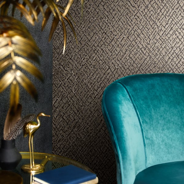 Galerie Wallpaper Product code: 95039_2 - Air Wallpaper Collection - Black Colours - An interesting play on a diamond geometric, with industrial elements creating a cross hatch effect accentuated with an embossed sheen. A relaxing take on a classic pattern that will be on trend for years to come.  Design