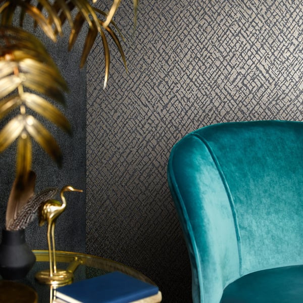 Galerie Wallpaper Product code: 95042_2 - Air Wallpaper Collection - Anthracite Colours - An interesting play on a diamond geometric, with industrial elements creating a cross hatch effect accentuated with an embossed sheen. A relaxing take on a classic pattern that will be on trend for years to come.  Design