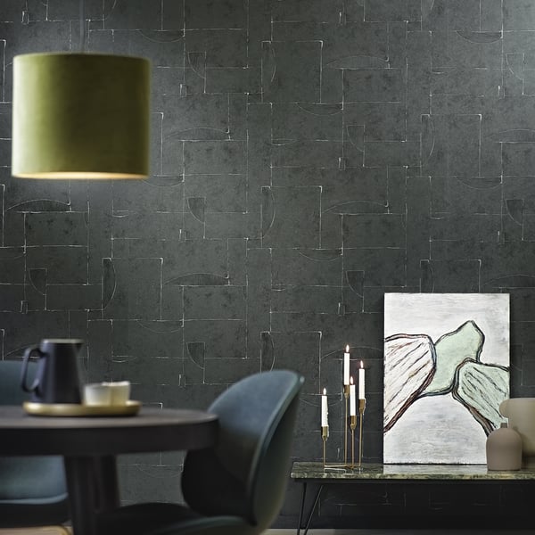 Galerie Wallpaper Product code: 95043_2 - Air Wallpaper Collection - Black Colours - A dramatic, artistic choice for your walls, if you're a lover of doing things differently! Irregular, almost cubistic shapes sit on a plaster effect background. Textural infills result in a balanced, rhythmic effect that will simply look gorgeous in any scheme, especially a contemporary one.  Design