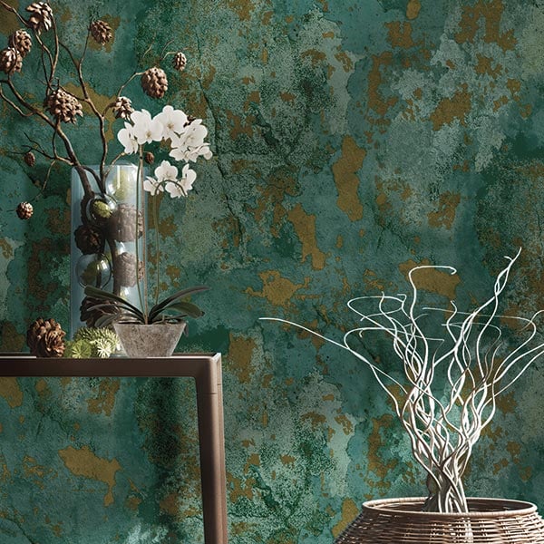 Galerie Wallpaper Product code: 9785R - Italian Textures 2 Wallpaper Collection - Dark Green Gold Colours - Distressed Texture Design