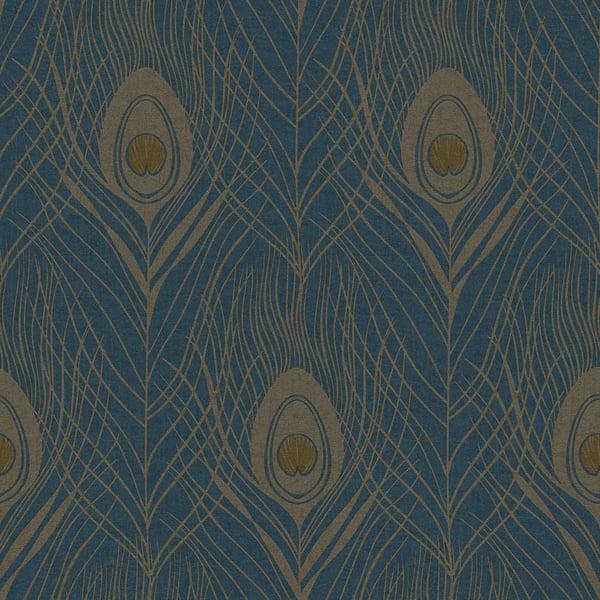 Galerie Wallpaper Product code: AC60004 - Absolutely Chic Wallpaper Collection - Blue Yellow Metallic Colours - Peacock Feather Motif Design