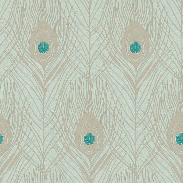 Galerie Wallpaper Product code: AC60005 - Absolutely Chic Wallpaper Collection - Blue Green Metallic Colours - Peacock Feather Motif Design