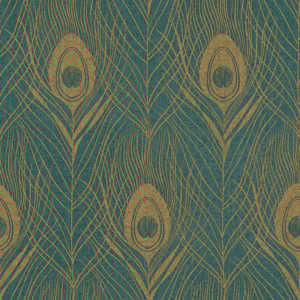 Galerie Wallpaper Product code: AC60006 - Absolutely Chic Wallpaper Collection - Yellow Green Metallic Colours - Peacock Feather Motif Design