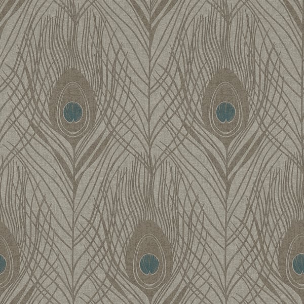 Galerie Wallpaper Product code: AC60008 - Absolutely Chic Wallpaper Collection - Blue Brown Grey Colours - Peacock Feather Motif Design
