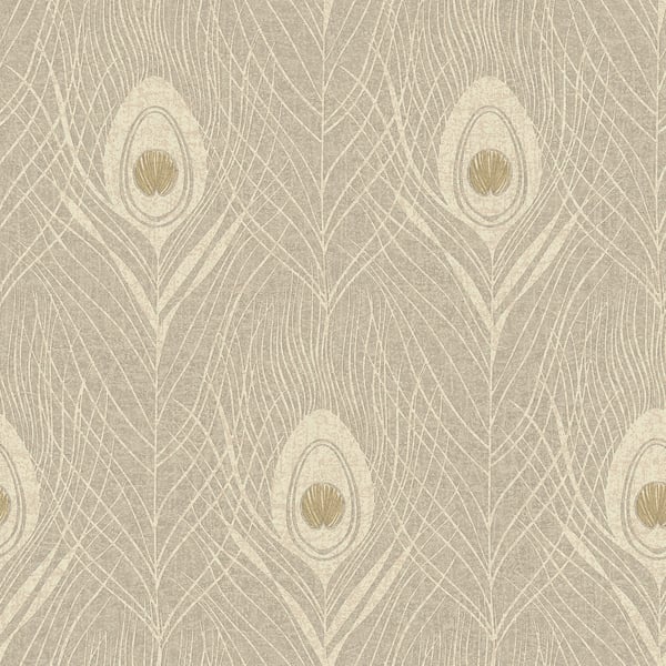 Galerie Wallpaper Product code: AC60009 - Absolutely Chic Wallpaper Collection - Beige Grey Metallic Colours - Peacock Feather Motif Design