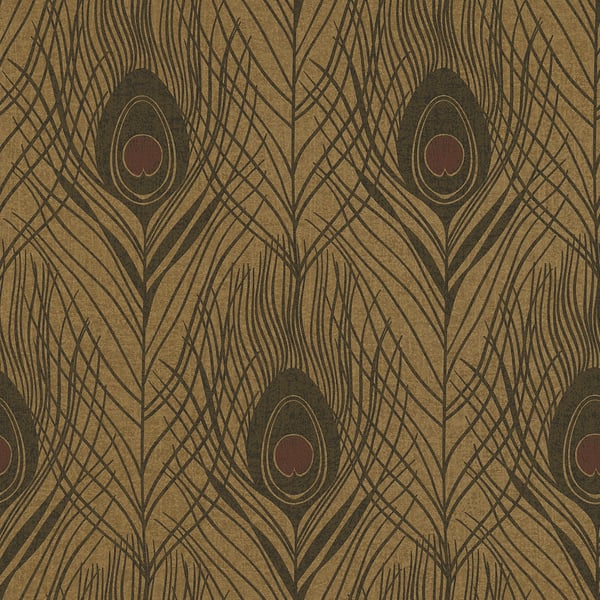 Galerie Wallpaper Product code: AC60010 - Absolutely Chic Wallpaper Collection - Brown Metallic Black Colours - Peacock Feather Motif Design