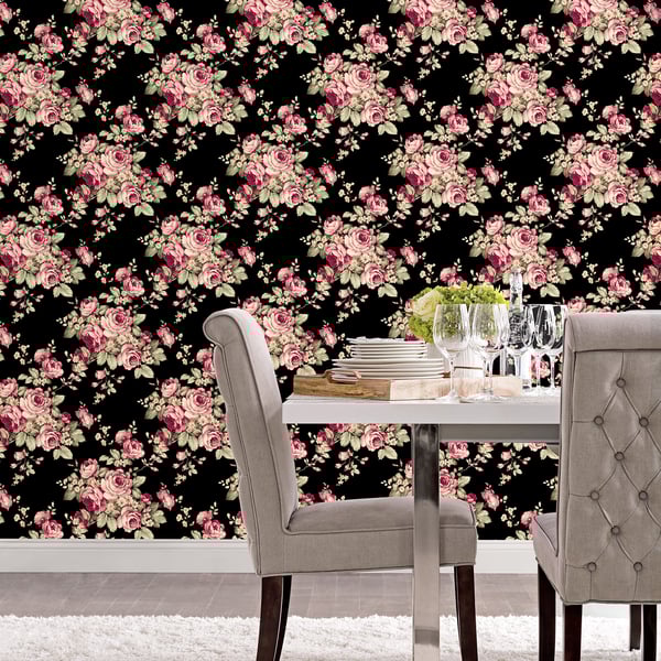 Galerie Wallpaper Product code: AF37700_2 - Abby Rose 4 Wallpaper Collection - Black Plum Pink Colours - Grand Floral Design