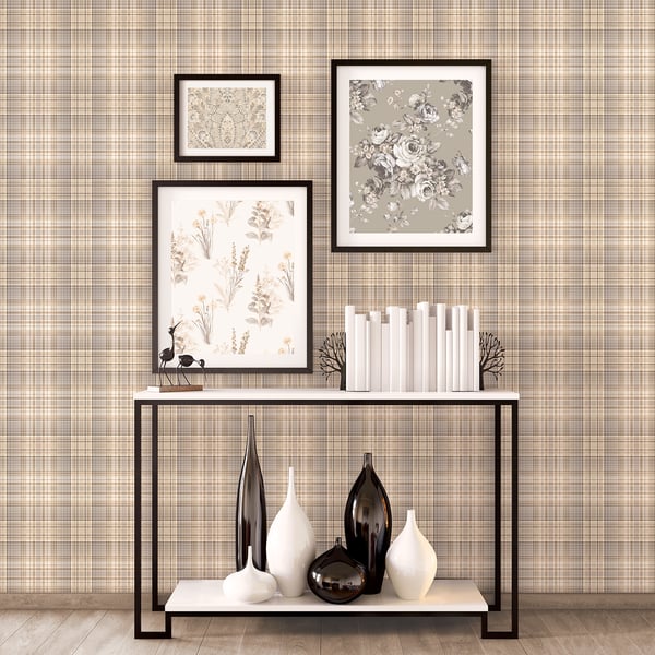 Galerie Wallpaper Product code: AF37721_2 - Abby Rose 4 Wallpaper Collection - Beige Grey Colours - Check Plaid Design