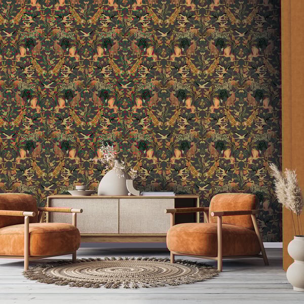 Galerie Wallpaper Product code: DW2003_2 - Designer Walls Wallpaper Collection - Heron Green Colours - Magic Animals Design