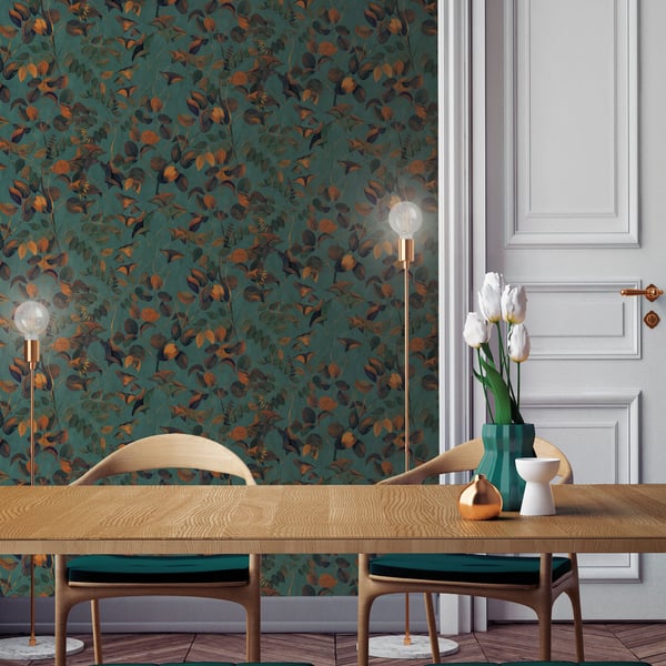 Galerie Wallpaper Product code: DW2008_2 - Designer Walls Wallpaper Collection - Heron Green Colours - Nature Leaves Design