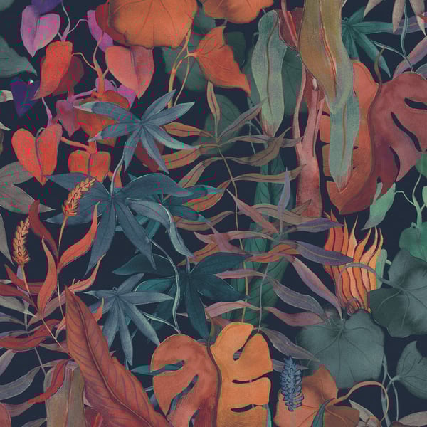 Galerie Wallpaper Product code: DW2013 - Designer Walls Wallpaper Collection - Midnight Blue Colours - Abstract Leaves Design
