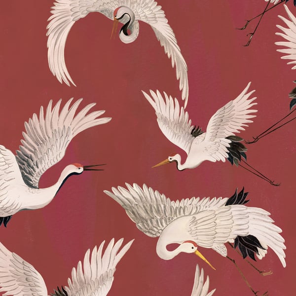 Galerie Wallpaper Product code: DW2021 - Designer Walls Wallpaper Collection - Burgundy Colours - Cranes Design