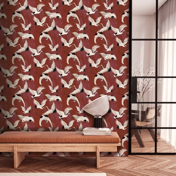 Galerie Wallpaper Product code: DW2021_2 - Designer Walls Wallpaper Collection - Burgundy Colours - Cranes Design
