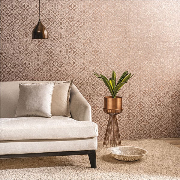 Galerie Wallpaper Product code: DWP0246-04R - Emporium Wallpaper Collection - Pink Rose Gold Colours - Aged Quatrefoil Design