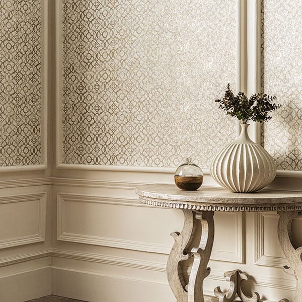 Galerie Wallpaper Product code: DWP0246-05R - Emporium Wallpaper Collection - Cream Gold Colours - Aged Quatrefoil Design