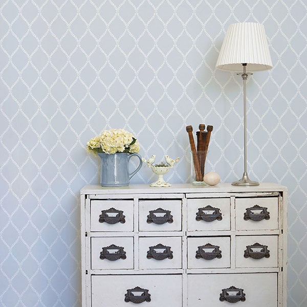 Galerie Wallpaper Product code: G45051R - Vintage Roses Wallpaper Collection - Blue White Colours - Laurel Trellis Design